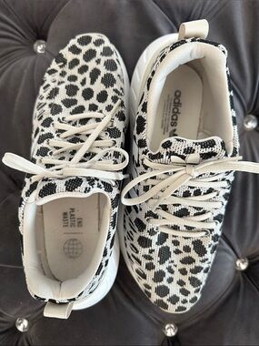 adidas WomansWhite & Black Leopard Print Slip-On Sneakers